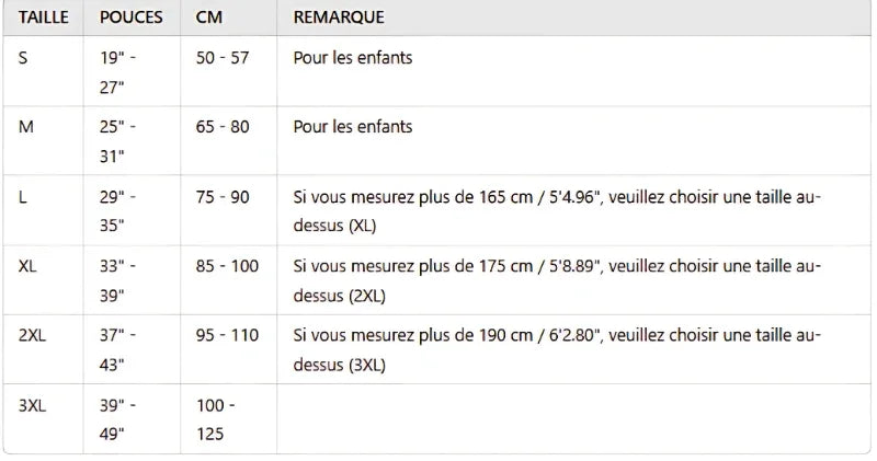 Guide des tailles - Appareil pour étirer le dos - cocoonease