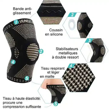 Genouillère rotulienne de compression noire pour le sport – Soutien du genou avec coussin en silicone et stabilisateurs latéraux – Cocoonease