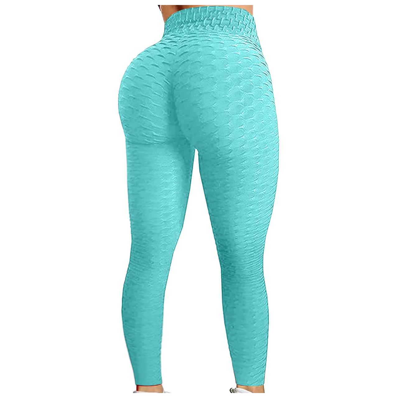 Legging de sport bleu turquoise pour femme – taille haute et tissu sculptant
 