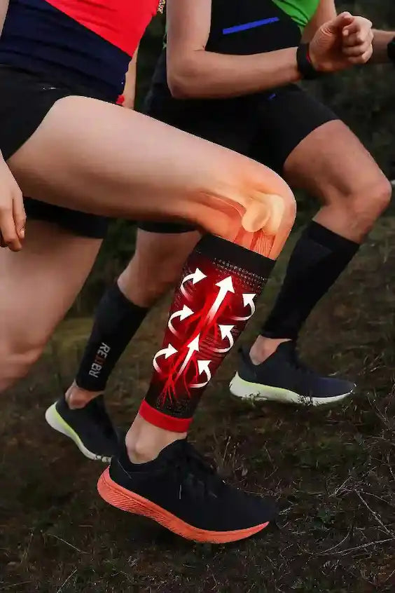 Manchon de compression pour mollet favorisant le retour veineux, soulageant les douleurs musculaires et améliorant la circulation sanguine pendant la course à pied ou le sport