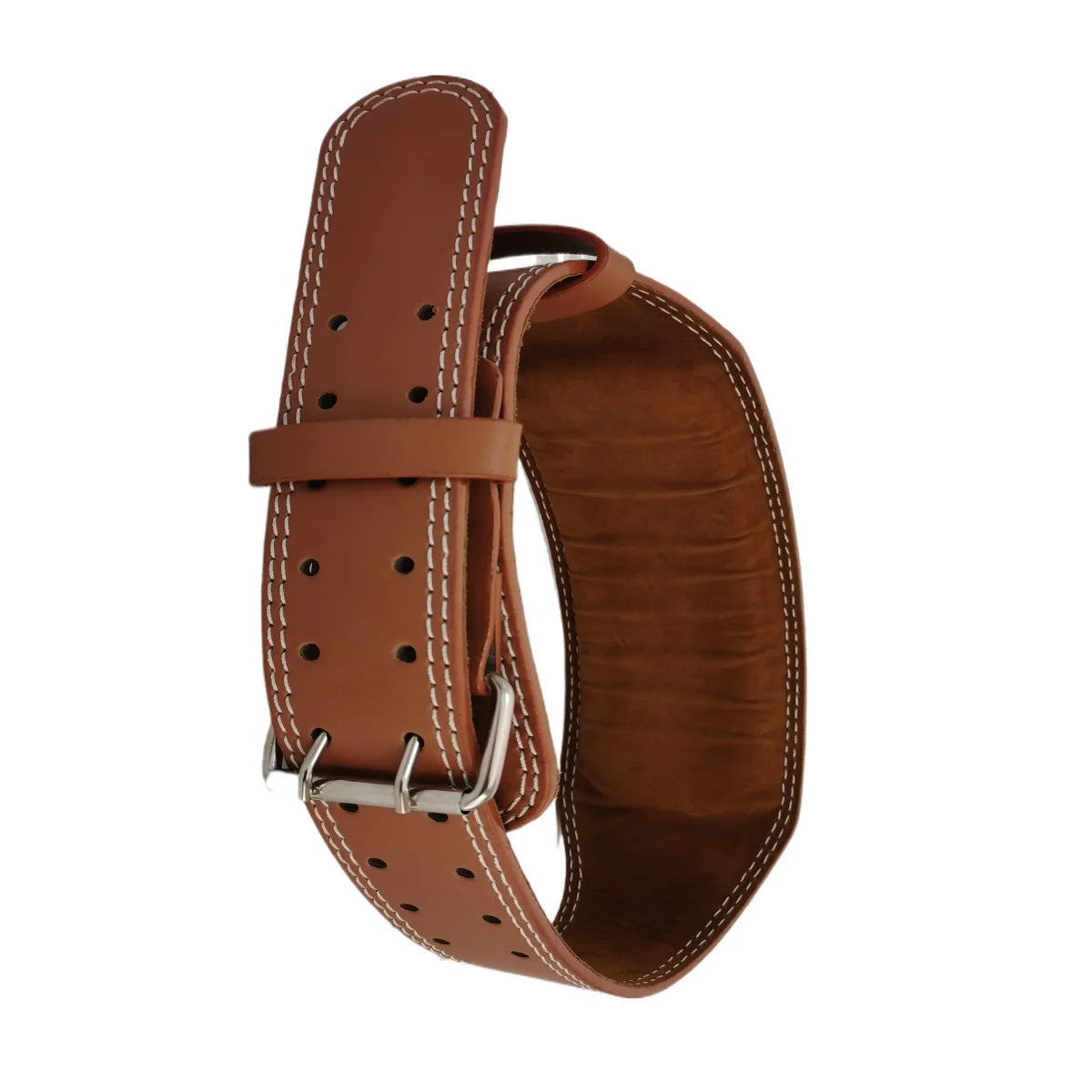Ceinture pour la Musculation en cuir marron avec doublure en daim, offrant un soutien optimal et une durabilité pour les séances d'entraînement intensives.