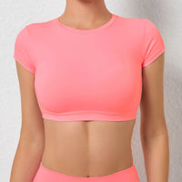 Tee shirt Yoga Femme Haut court à manches courtes pour femme, t-shirt sexy amissié au dos, vêtement de yoga, de fitness, d'entraînement, de course sportive - cocoonease