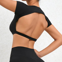 Tee shirt Yoga Femme Haut court à manches courtes pour femme, t-shirt sexy amissié au dos, vêtement de yoga, de fitness, d'entraînement, de course sportive - cocoonease