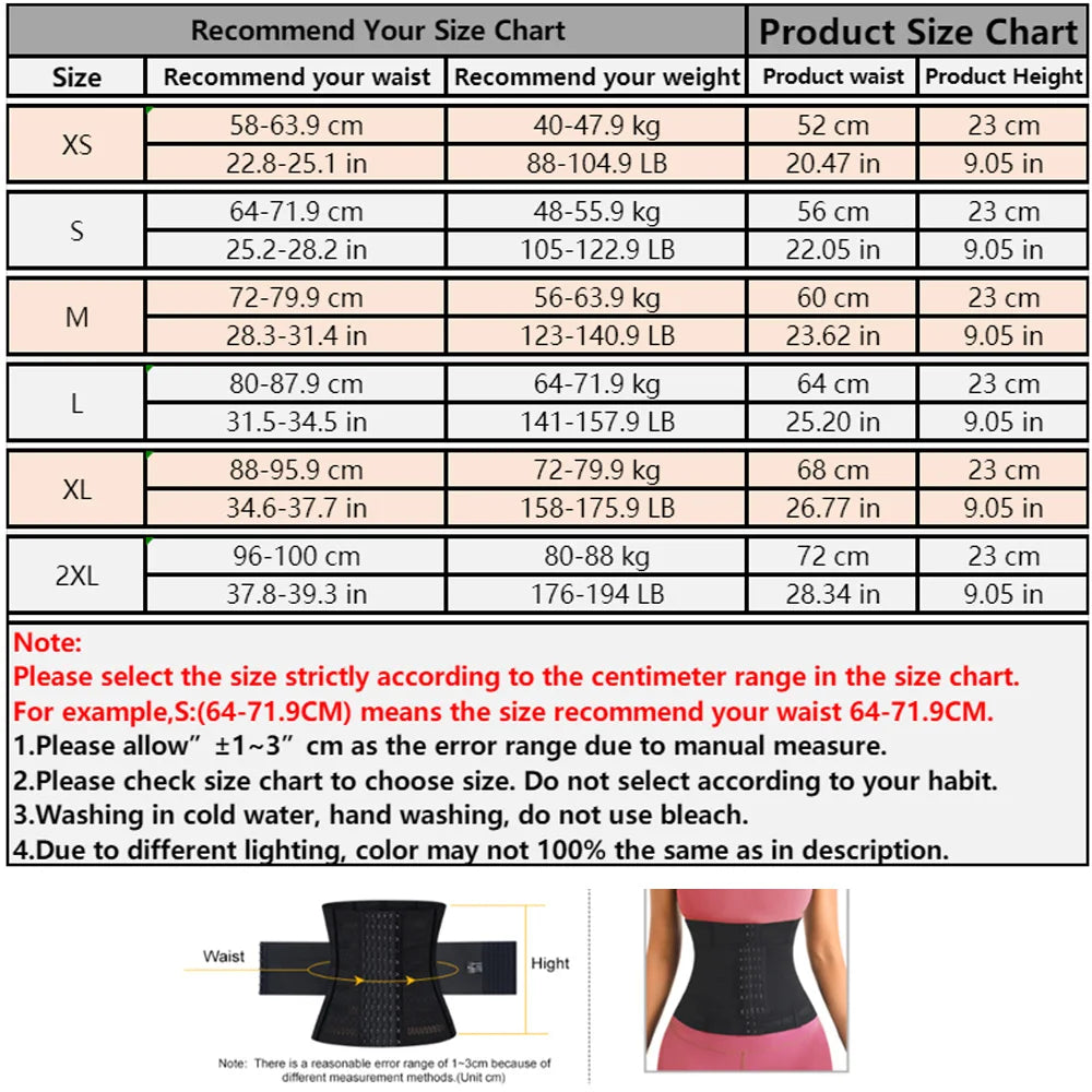 Ceinture pour le Ventre Plat - guide des tailles - cocoonease