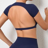 Tee shirt Yoga Femme Haut court à manches courtes pour femme, t-shirt sexy amissié au dos, vêtement de yoga, de fitness, d'entraînement, de course sportive - cocoonease
