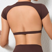 Tee shirt Yoga Femme Haut court à manches courtes pour femme, t-shirt sexy amissié au dos, vêtement de yoga, de fitness, d'entraînement, de course sportive - cocoonease