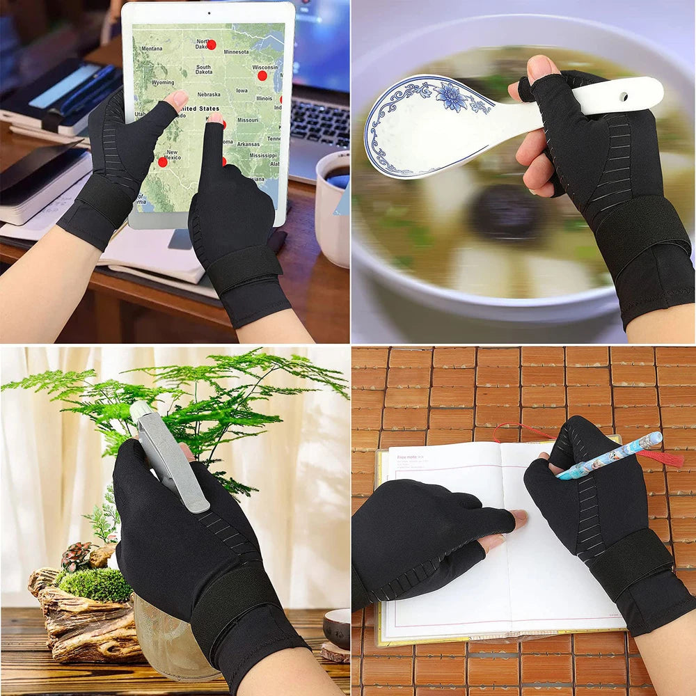 Les Gants de Contention noirs, dotés de doigts partiels et de poignets renforcés, offrent un soutien optimal pour les activités sportives et thérapeutiques - cocoonease