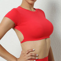Tee shirt Yoga Femme Haut court à manches courtes pour femme, t-shirt sexy amissié au dos, vêtement de yoga, de fitness, d'entraînement, de course sportive - cocoonease