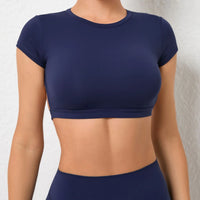 Tee shirt Yoga Femme Haut court à manches courtes pour femme, t-shirt sexy amissié au dos, vêtement de yoga, de fitness, d'entraînement, de course sportive - cocoonease