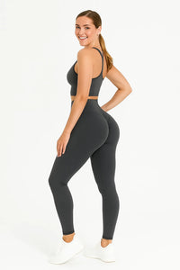 Legging sport sans couture gris – taille haute galbante, maintien optimal, tissu extensible 